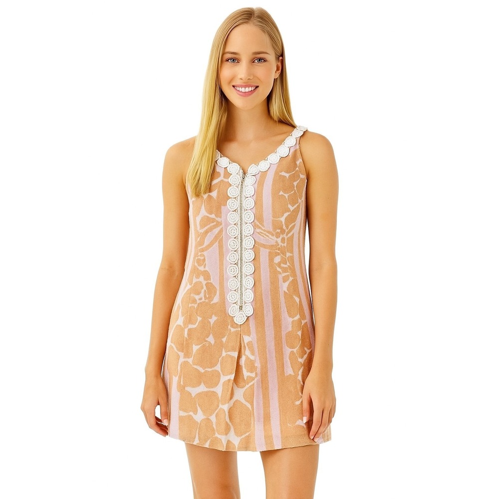 Lilly Pulitzer Dress Womens 2 Orange‎ Sleeveless Embroidered Tropical Pineapple